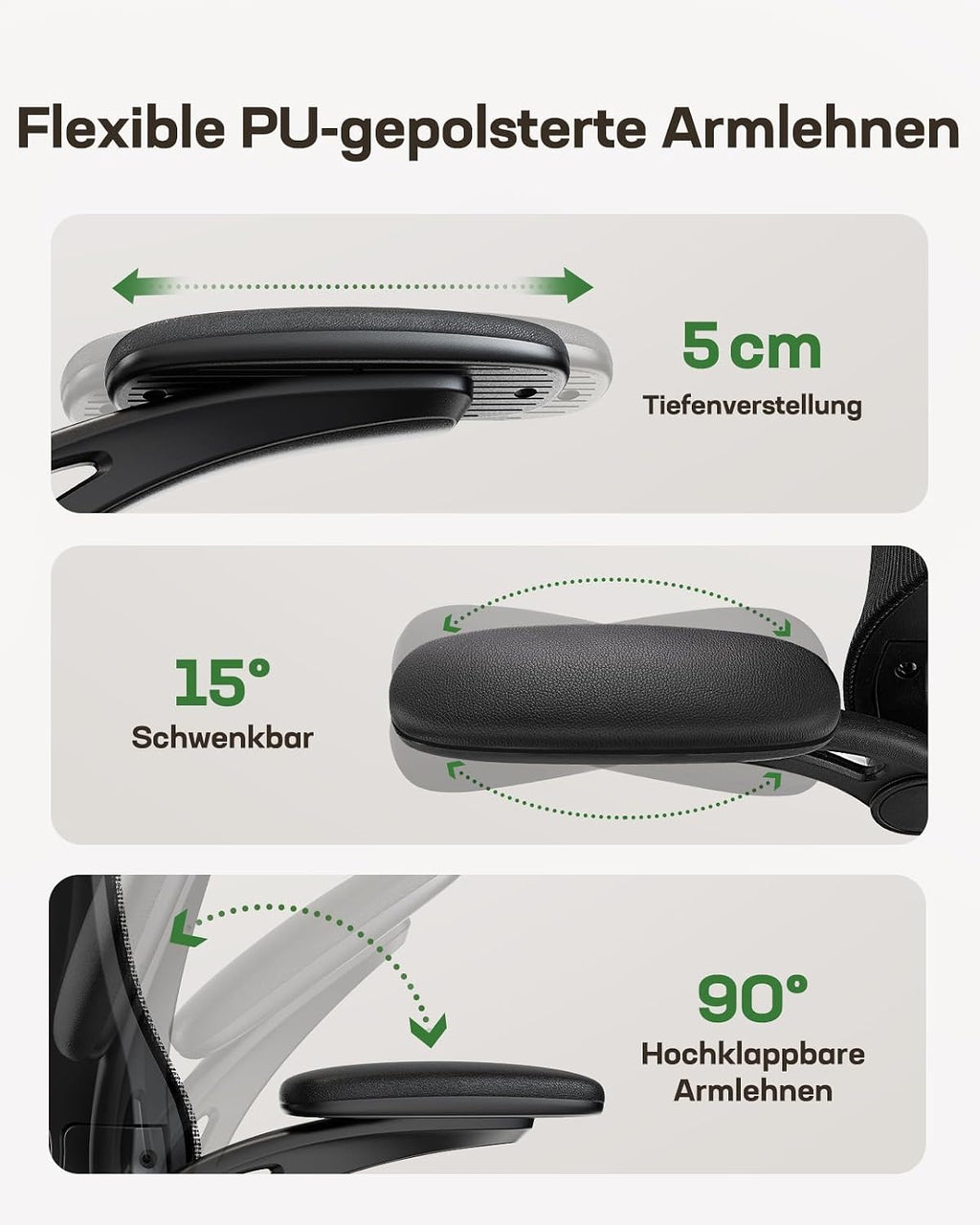 Marsail Bürostuhl ergonomisch, Schreibtischstuhl mit 3D Armlehnen