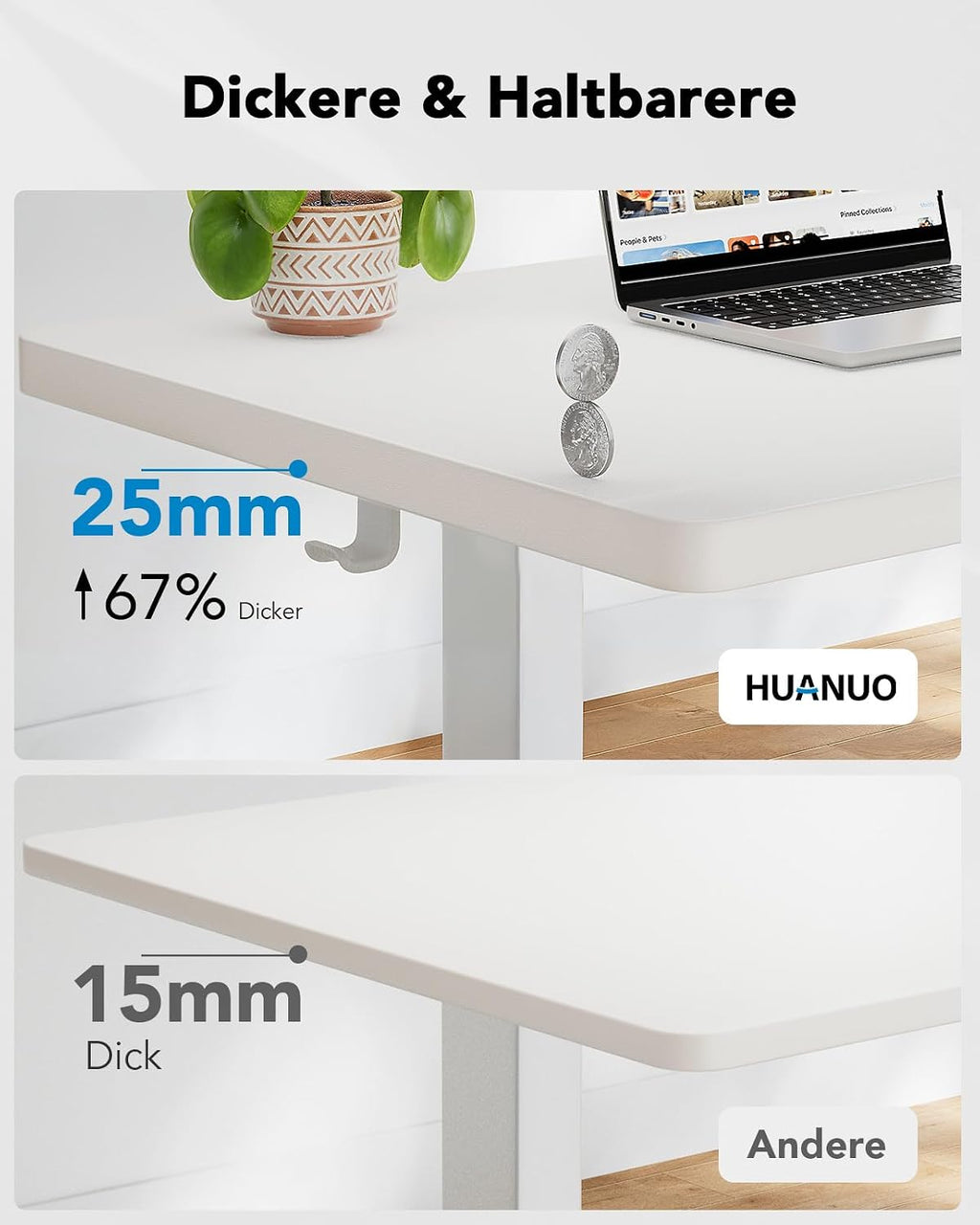 HUANUO Höhenverstellbarer Schreibtisch 140x80cm mit Ganze Tischplatte | Bürstenloser Motor, ergonomisches Stehpult, einfache Montage, für Homeoffice