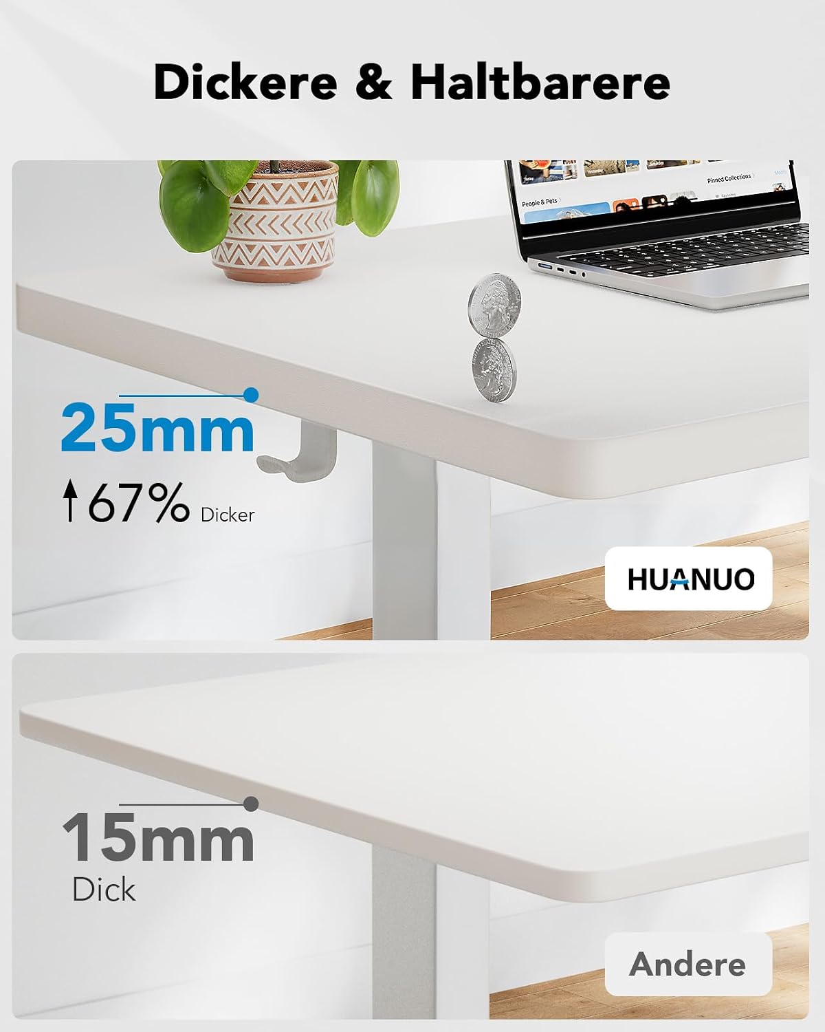 HUANUO Höhenverstellbarer Schreibtisch 140x80cm mit Ganze Tischplatte | Bürstenloser Motor, ergonomisches Stehpult, einfache Montage, für Homeoffice