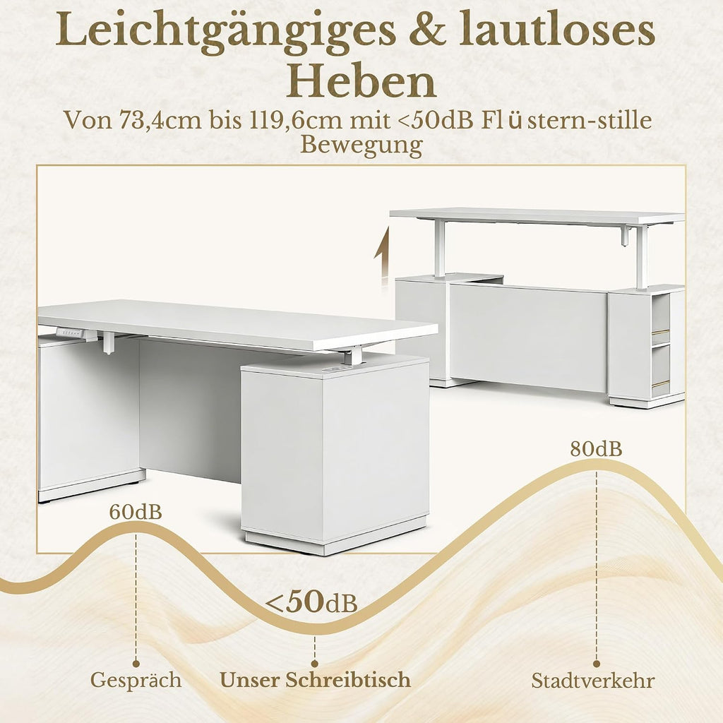 HUANUO Elektrisch höhenverstellbarer Schreibtisch 178 × 76 cm mit Stauraum