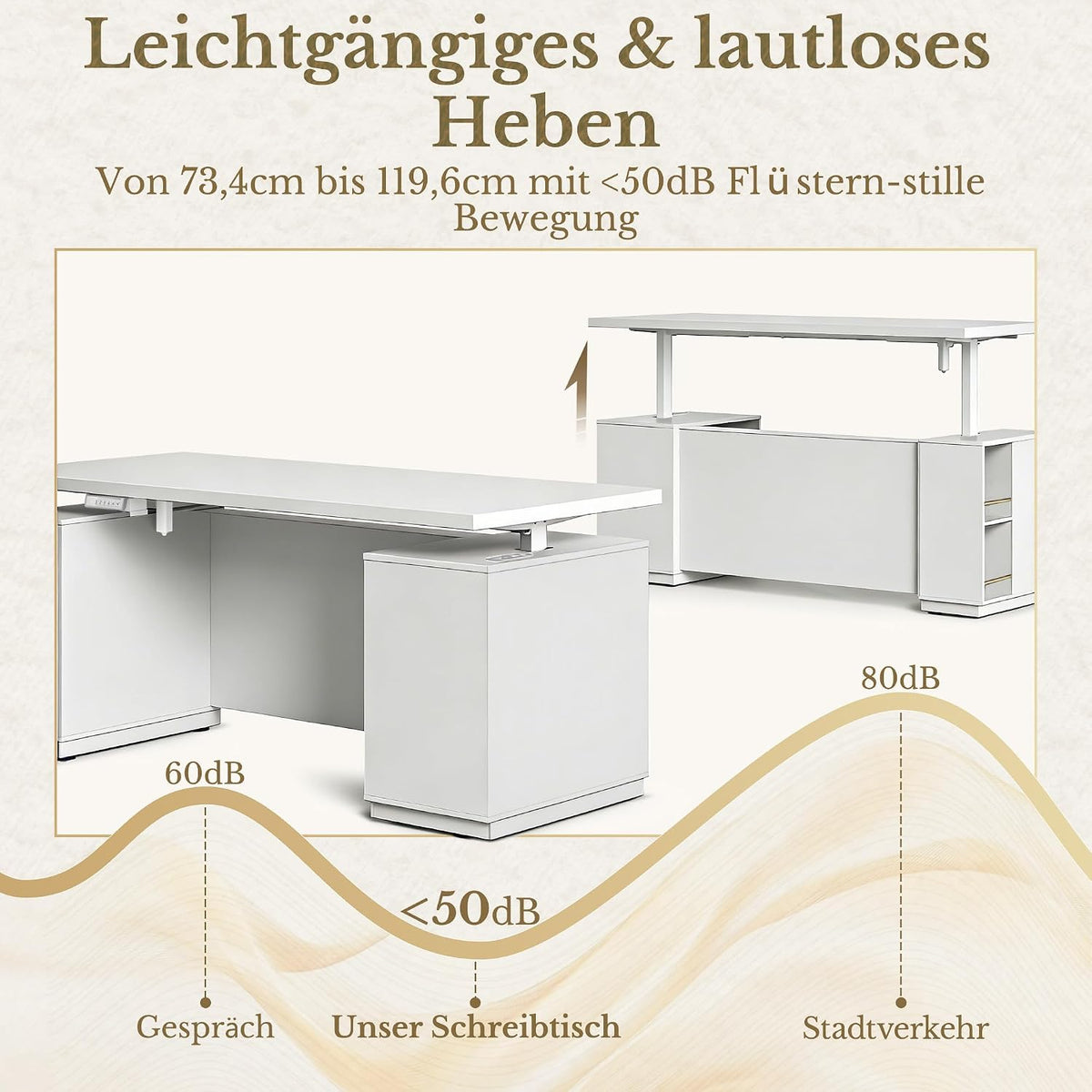 HUANUO Elektrisch höhenverstellbarer Schreibtisch 178 × 76 cm mit Stauraum