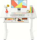 Marsail 37 x 22 inch Glass Standing Desk with 4-Zone Drawer Storage, White