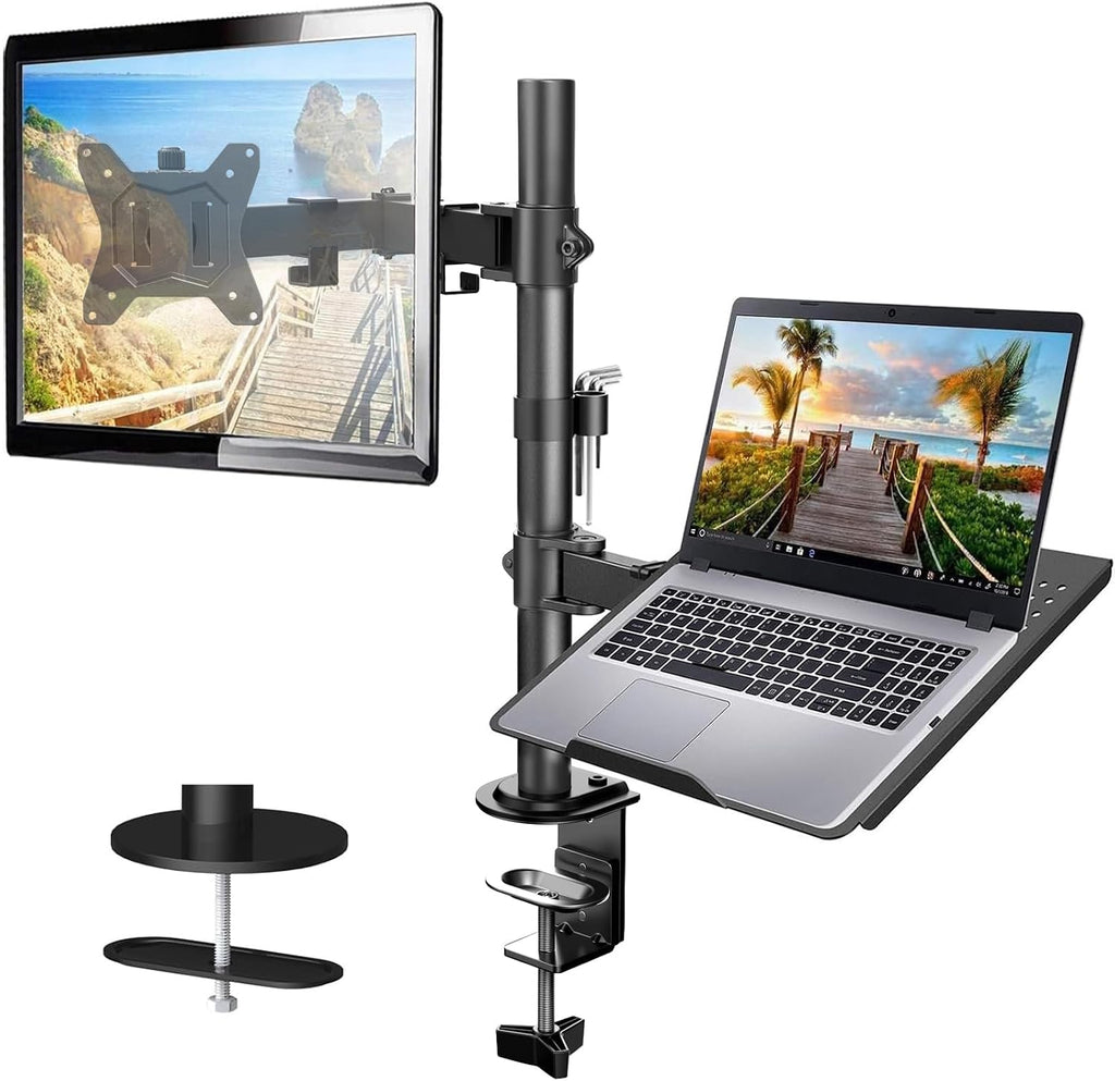 HUANUO Monitor Arm with Laptop Tray for 13 to 32 Inch Screen & 17 Inch Notebook, Monitor and Laptop Stand, Monitor Arm Desk Mount Fits VESA 75/100 Gaming