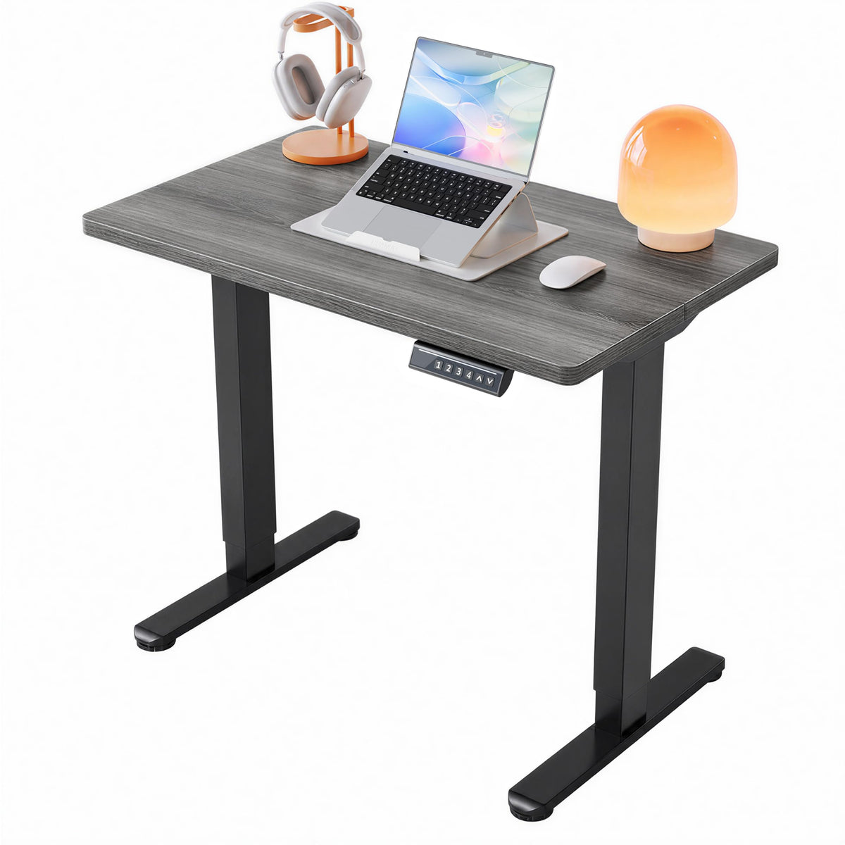 HUANUO 32x19 Inch Small Electric Standing Desk, Adjustable, Light Walnut