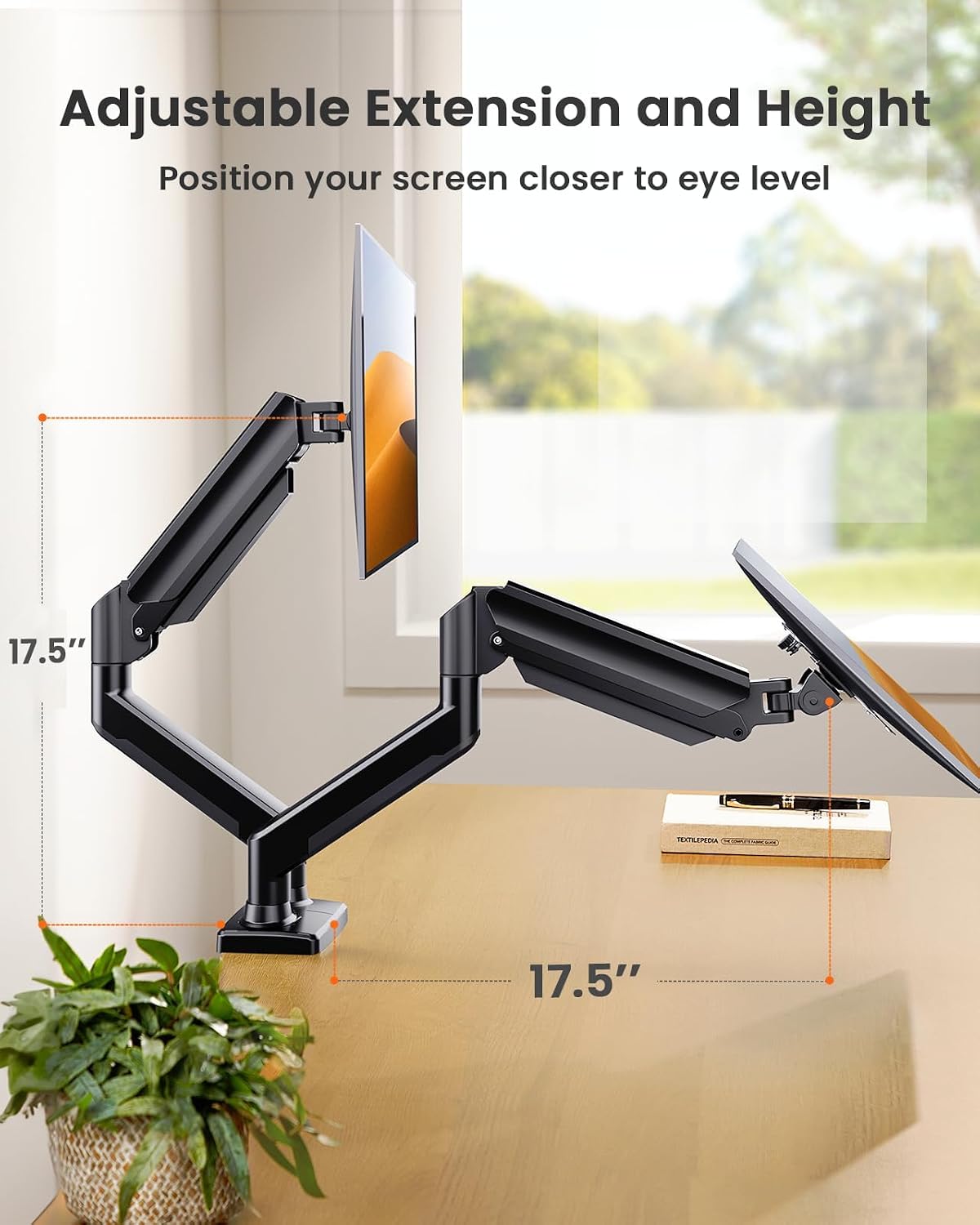ErGear Dual Monitor Mount, Two Arms for 17"-32" Screens, Max 22 lbs Each, VESA 75/100mm, Adjustable Height, 180° Swivel, Tilt, 360° Rotation, Sturdy Steel for Office Use