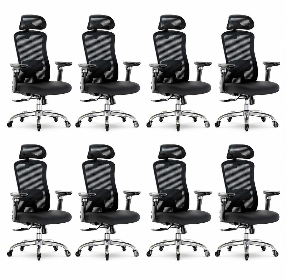 Marsail Ergonomic Desk Chair with 6D Armrests, Adjustable 3D Backrest, Sliding Seat, Lumbar Support and Lock Tilt in 4 Positions – High and Reinforced Chair with Capacity 150 kg, Black