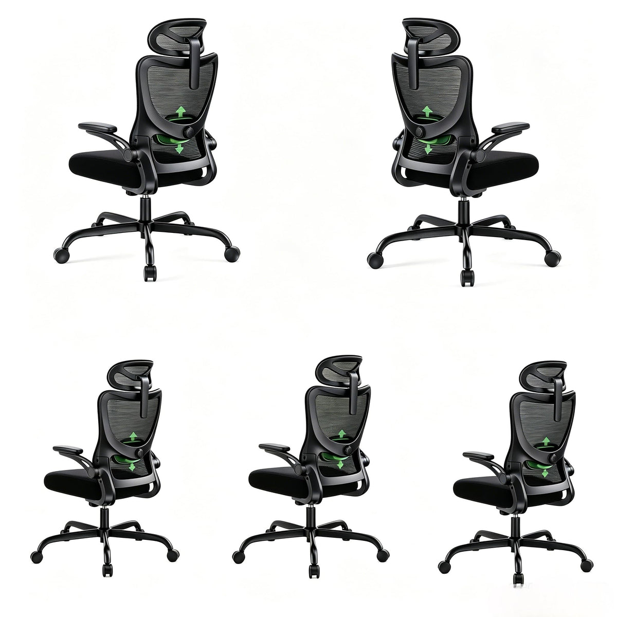 Marsail Ergonomic Office Chair: Office Desk Chair with High Back Mesh and Adjustable Lumbar Support Rolling Work Swivel Task Chairs with Wheel 3D Armrests and Headrest