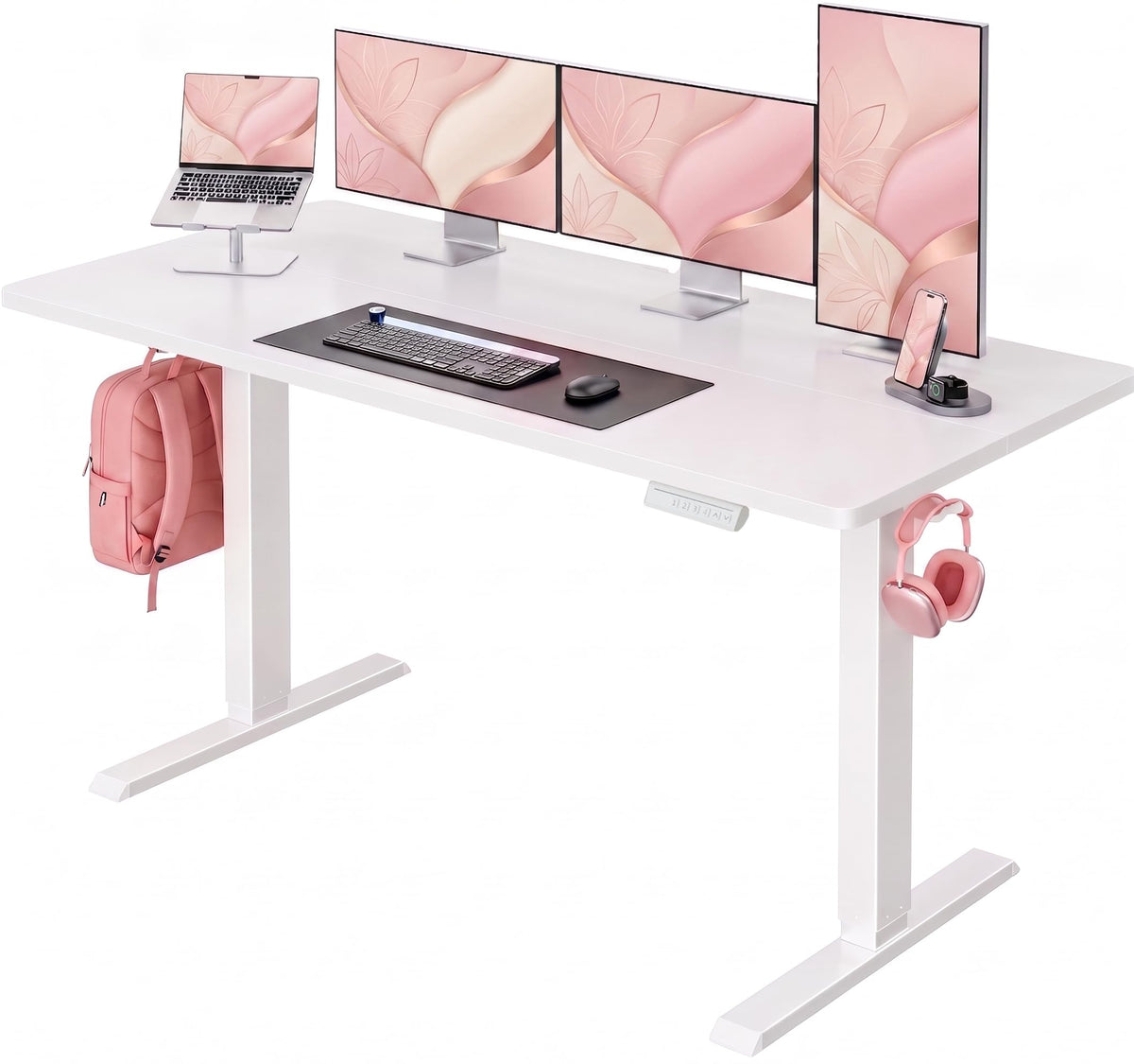 HUANUO 32x19 Inch Small Electric Standing Desk, Adjustable, Light Walnut