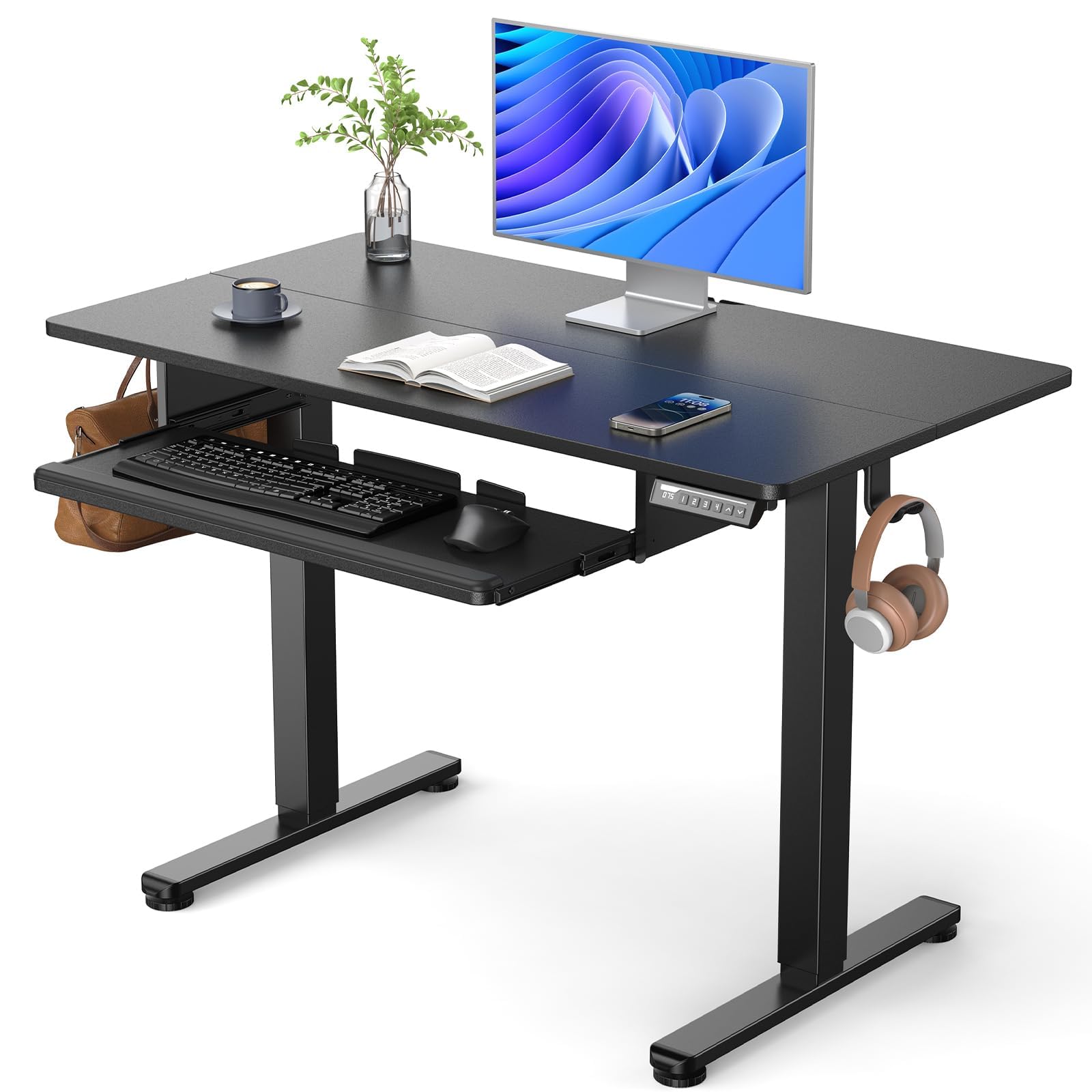 ErGear Electric Standing Desk with Keyboard Tray, 55x28 Inches Adjustable Height Sit Stand Up Desk, Home Office Desk Computer Workstation, Black