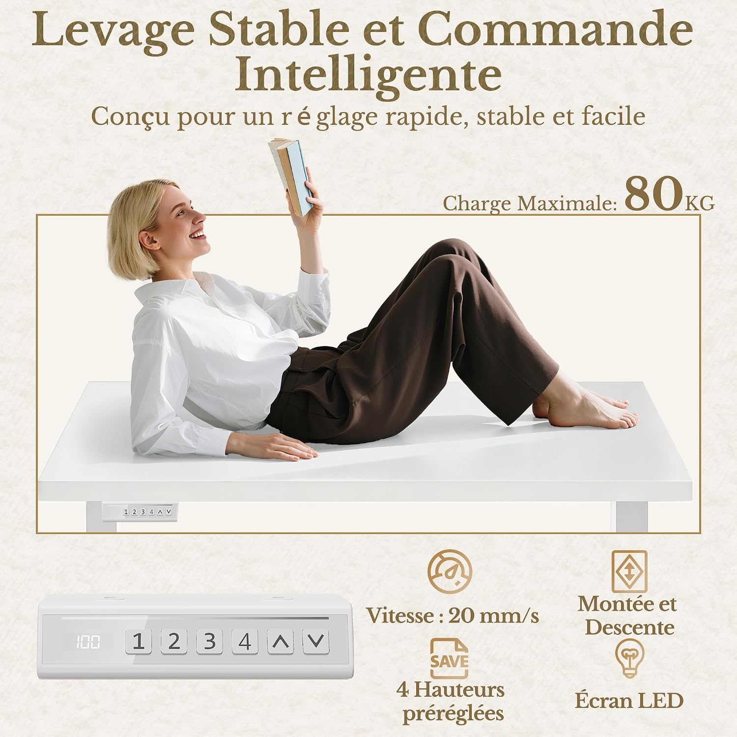 HUANUO Elektrisch höhenverstellbarer Schreibtisch 178 × 76 cm mit Stauraum