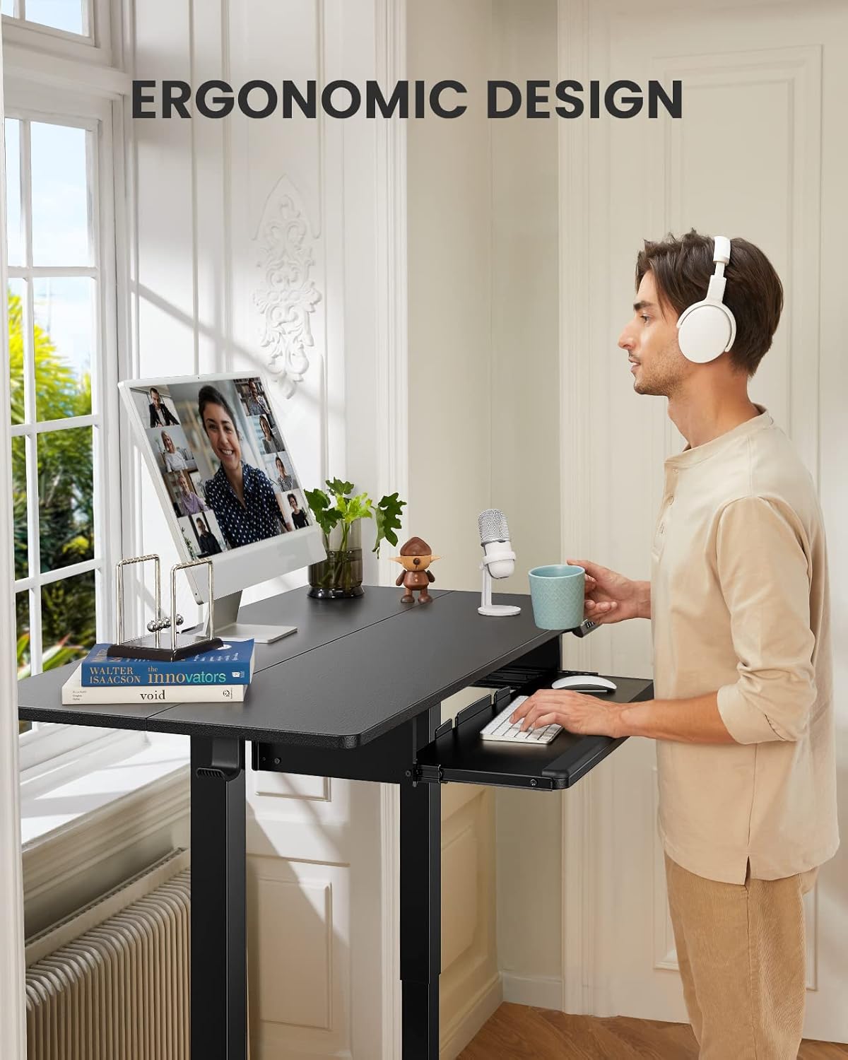 ErGear Electric Standing Desk with Keyboard Tray, 55x28 Inches Adjustable Height Sit Stand Up Desk, Home Office Desk Computer Workstation, Black