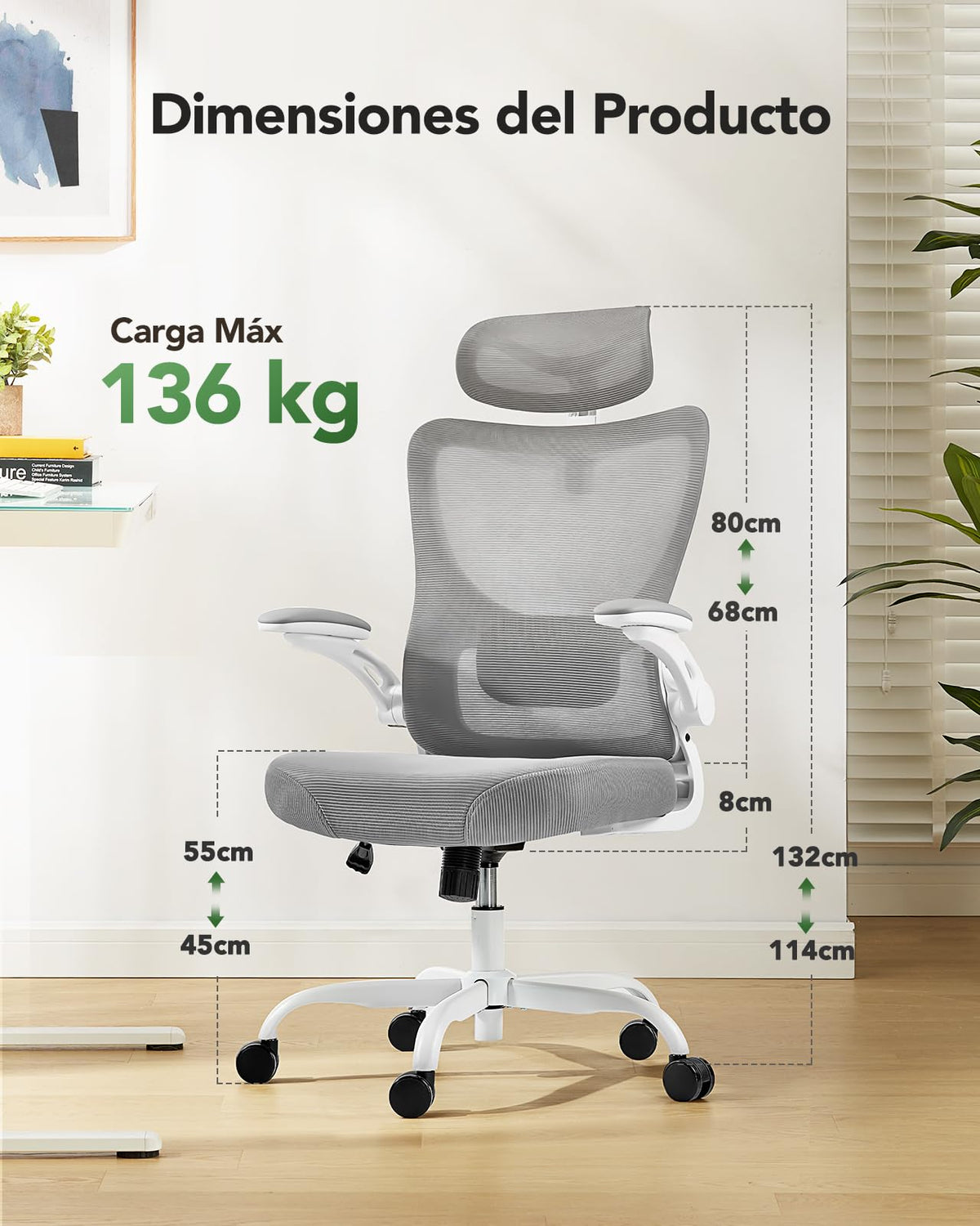 Marsail Ergonomic Desk Chair: Computer Office Chair with Mesh High Back and Adjustable Lumbar Support Swivel Chair for Work with Wheels, 3D Armrest and Headrest