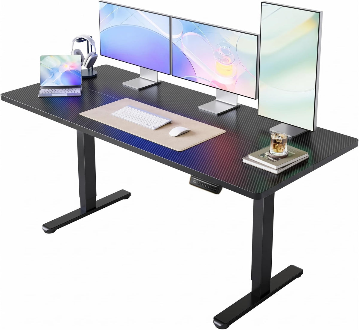 HUANUO 32x19 Inch Small Electric Standing Desk, Adjustable, Light Walnut