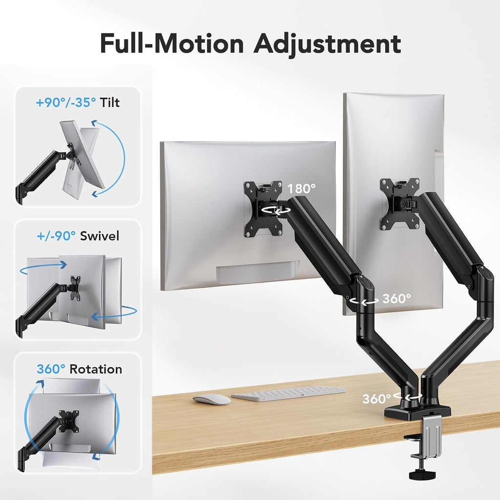 HUANUO Dual Monitor Mount for 2 Monitors up to 30 inches, Each Arm Holds Max 22lbs, Dual Monitor Stand with Advanced System, Height-Adjustable/Tilt/Swivel/Rotate, VESA Standard 75mm or 100mm