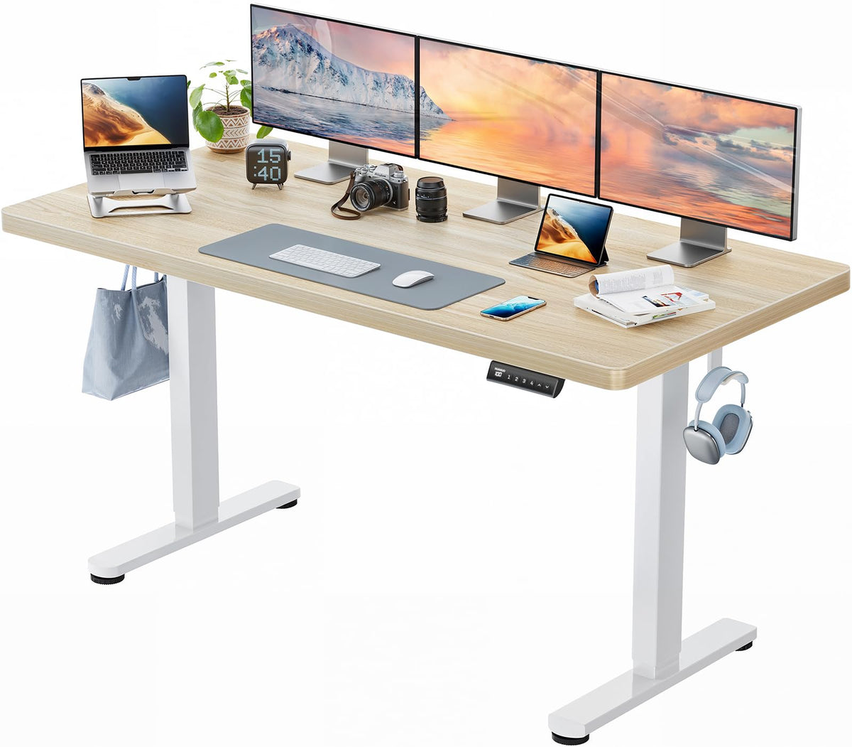 HUANUO Höhenverstellbarer Schreibtisch 140x80cm mit Ganze Tischplatte | Bürstenloser Motor, ergonomisches Stehpult, einfache Montage, für Homeoffice