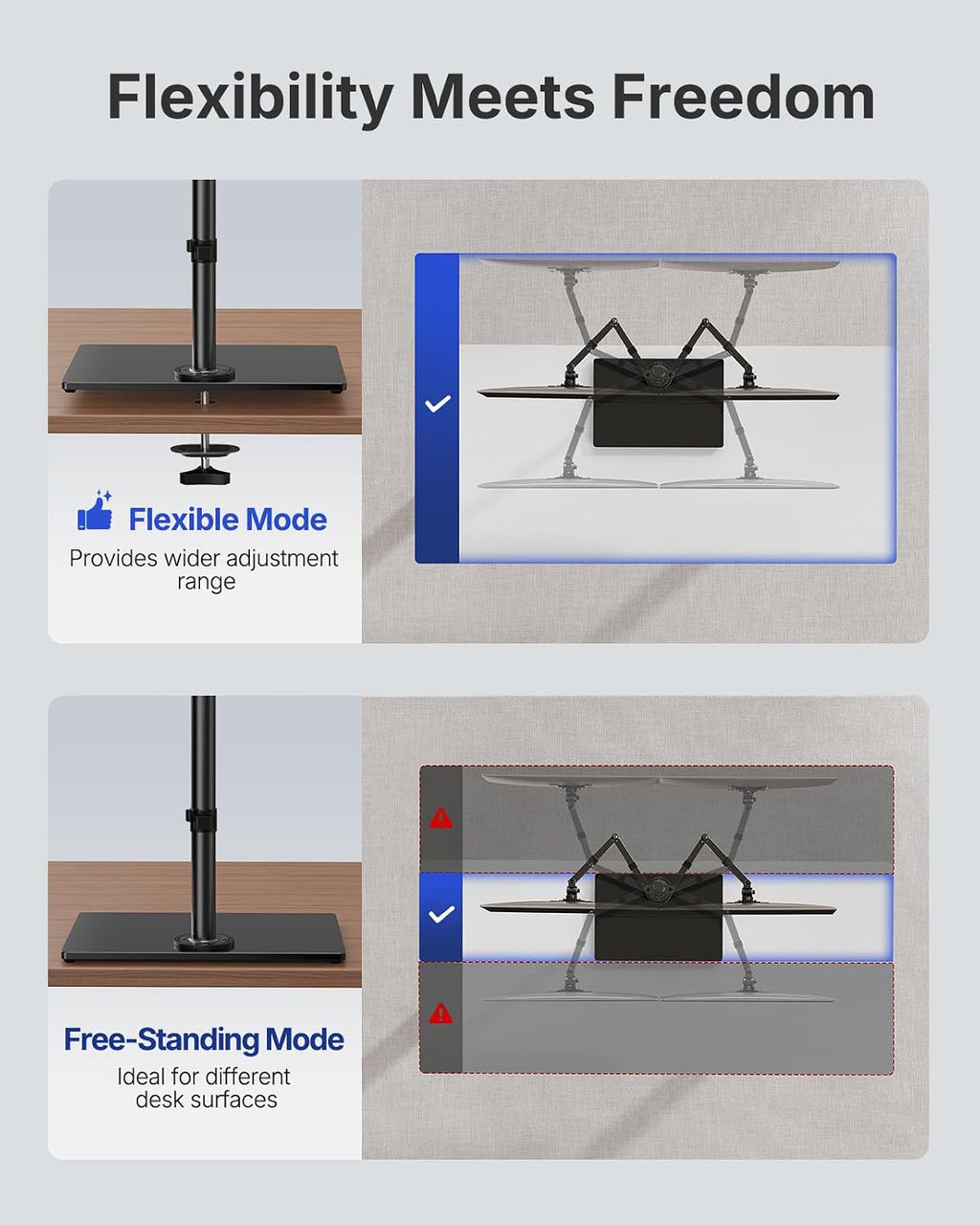 HUANUO Free Standing Dual Monitor Stand for 13-32 Inch Monitors, Glass Base