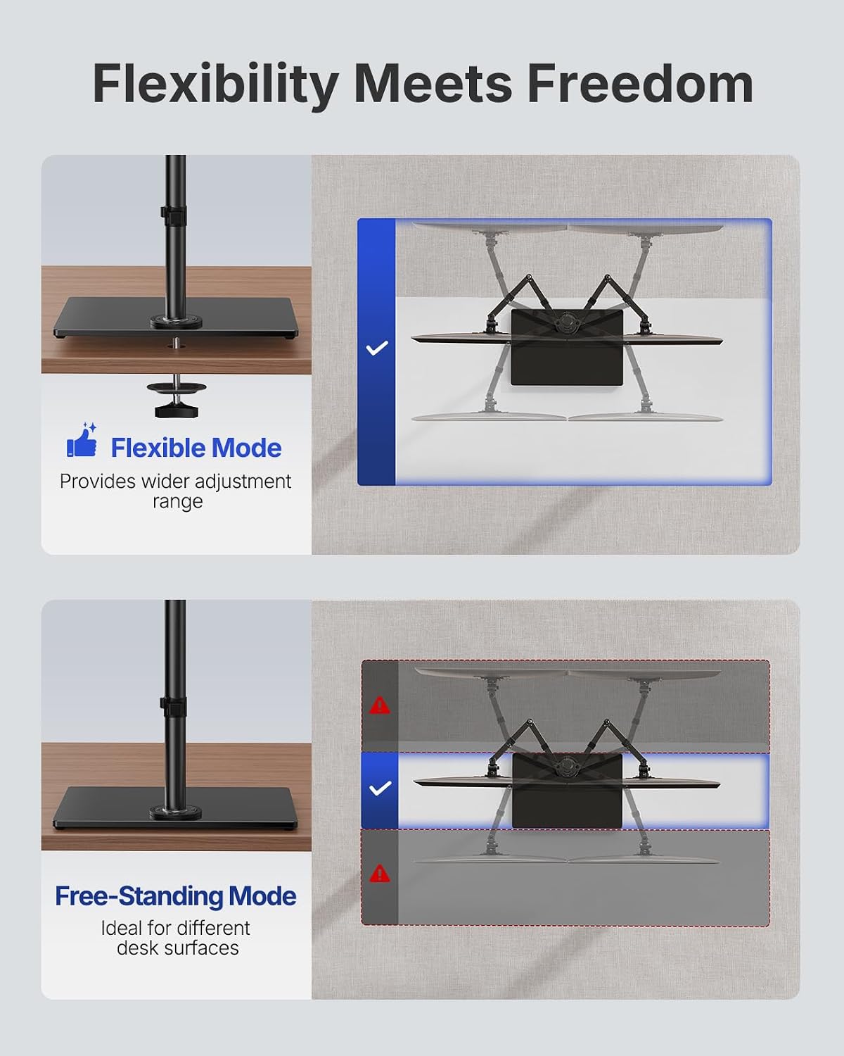 HUANUO Free Standing Dual Monitor Stand for 13-32 Inch Monitors, Glass Base