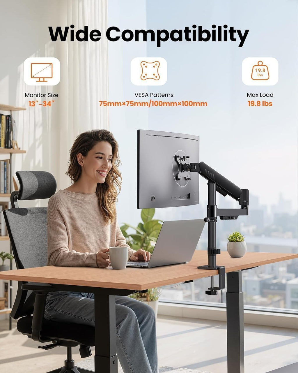ErGear Single Monitor Arm, Adjustable Desk Gaming Monitor Mount for 13-34″ Screens, Up to 19.8 lbs, Enhanced Stability with Integrated C-Clamp, Upgraded Cable Management, VESA 75x75/100x100mm, Black