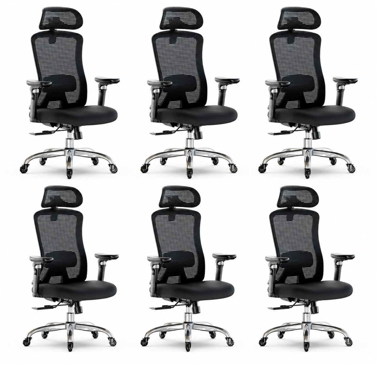 Marsail Ergonomic Desk Chair with 6D Armrests, Adjustable 3D Backrest, Sliding Seat, Lumbar Support and Lock Tilt in 4 Positions – High and Reinforced Chair with Capacity 150 kg, Black