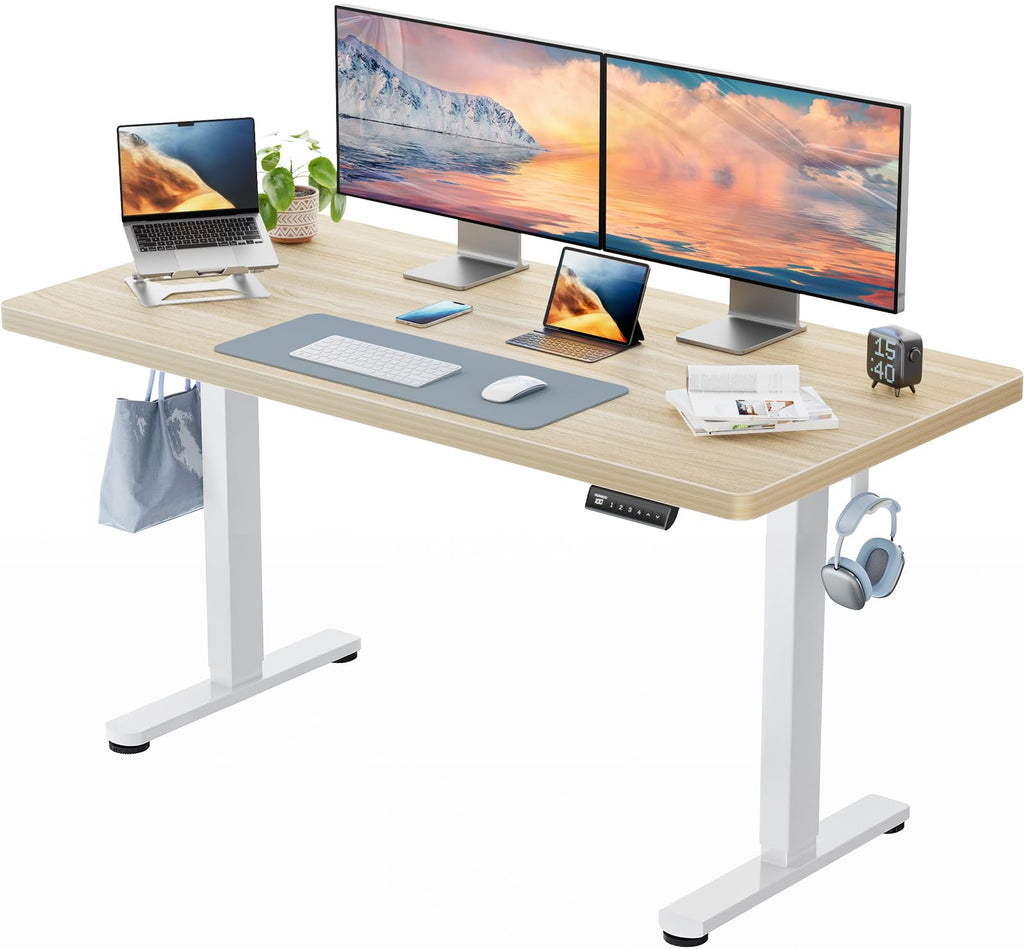HUANUO Höhenverstellbarer Schreibtisch 140x80cm mit Ganze Tischplatte | Bürstenloser Motor, ergonomisches Stehpult, einfache Montage, für Homeoffice