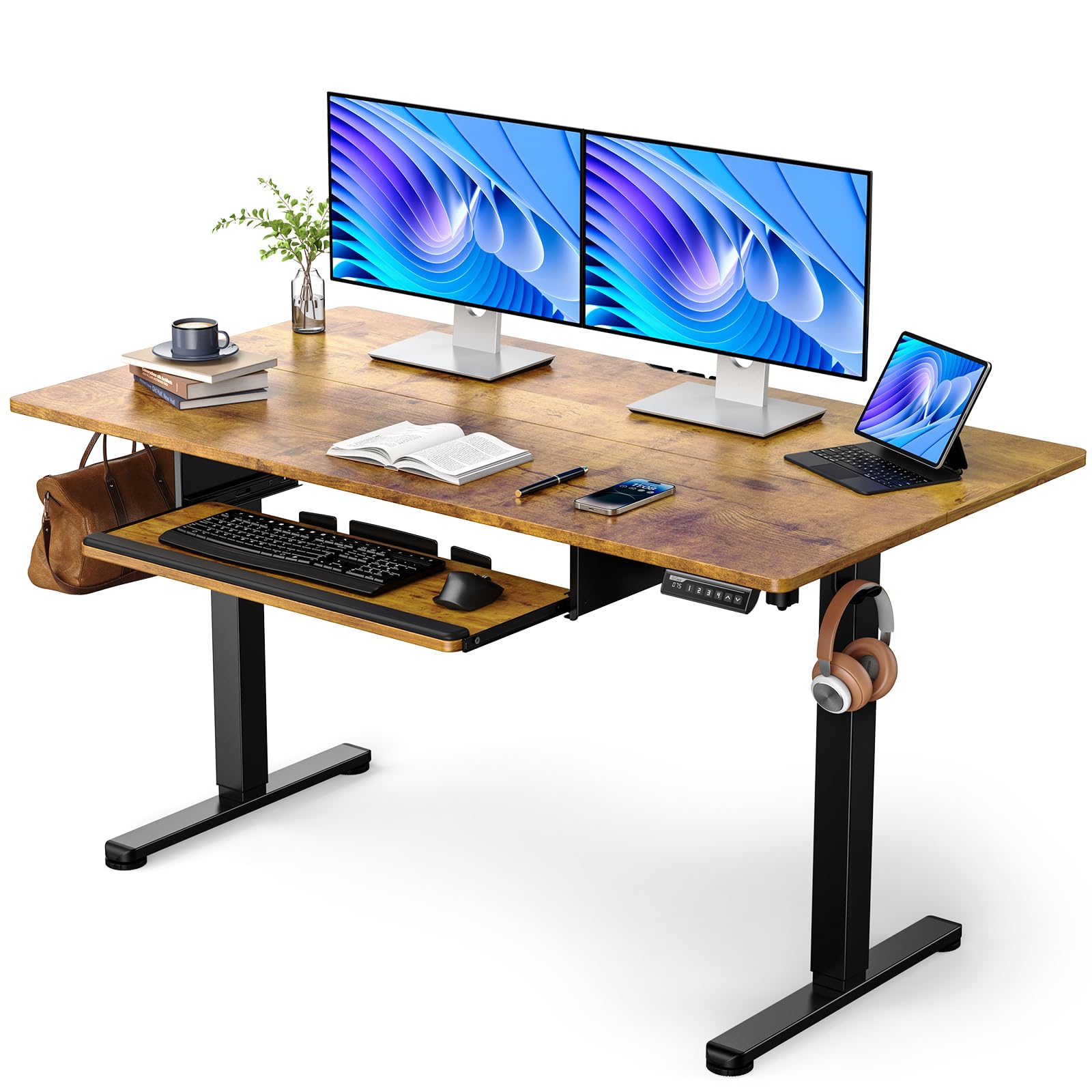 ErGear Electric Standing Desk with Keyboard Tray, 55x28 Inches Adjustable Height Sit Stand Up Desk, Home Office Desk Computer Workstation, Black