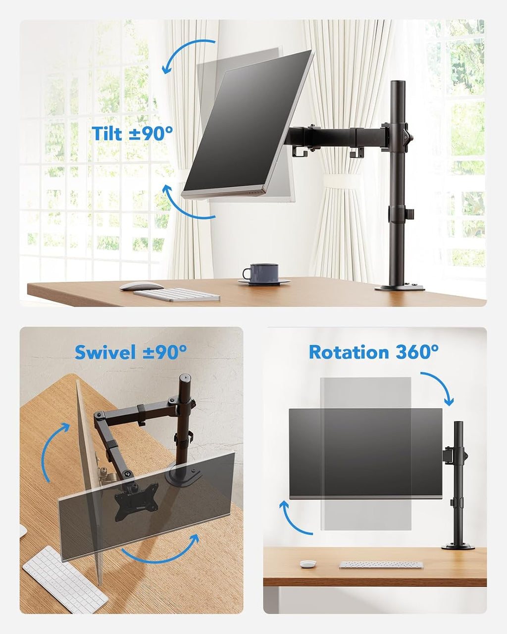 HUANUO Monitor Halterung 13-32 Zoll 8 kg, Höhenverstellbar Schwenkbar, VESA
