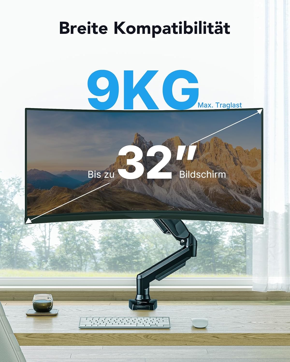 HUANUO Monitor Halterung für 13 bis 32 Zoll Bildschirme, Einzelner Monitorarm Ständer Hält 2~9 kg, Höhenverstellbare mit Neigungen, Schwenken, Dreht, VESA 75 & 100 mm