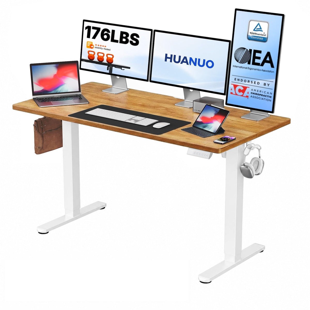 HUANUO 55x28 Inch Electric Standing Desk, Height Adjustable, White