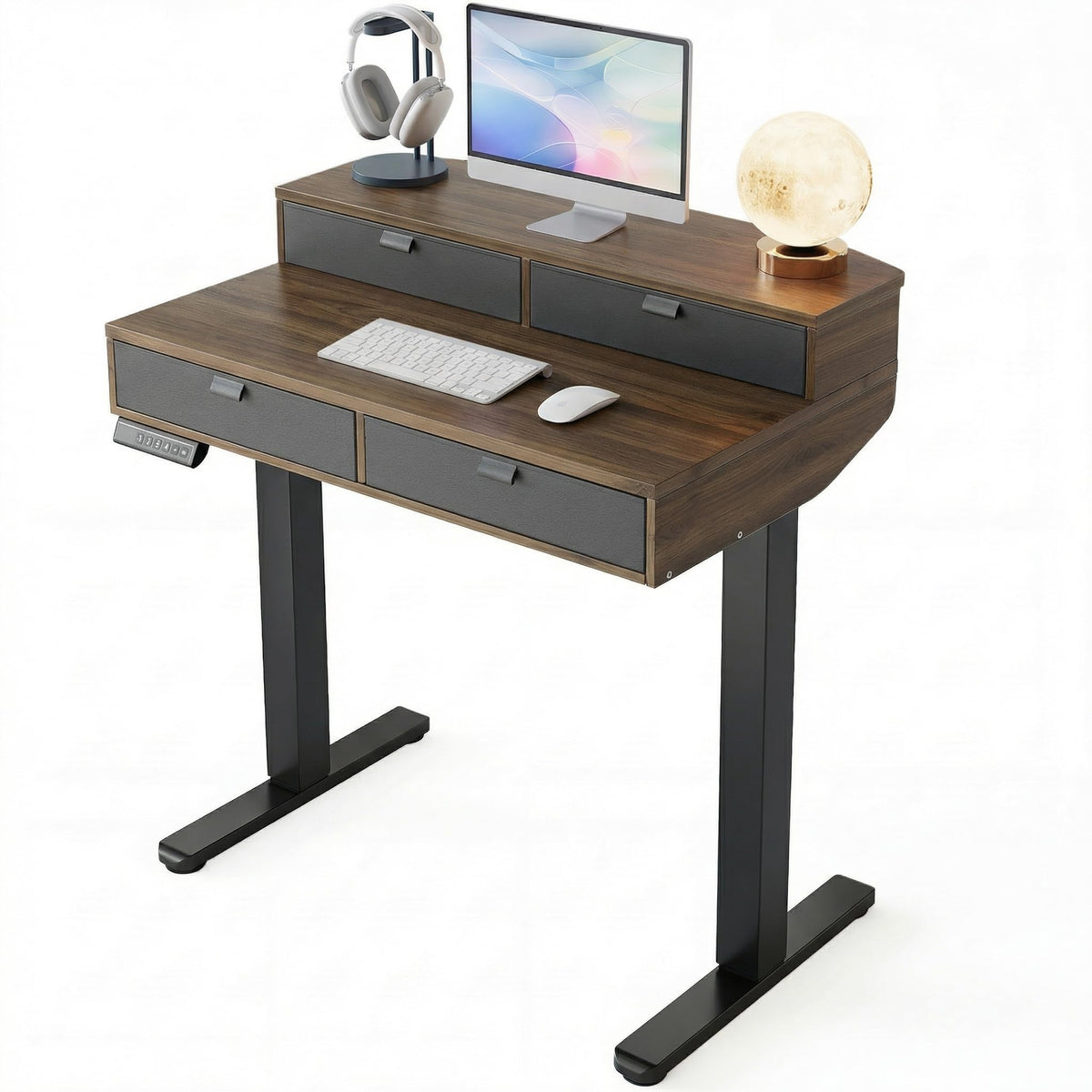 HUANUO 40 x 24 Inch Electric Standing Desk with 4 Drawers, Natural