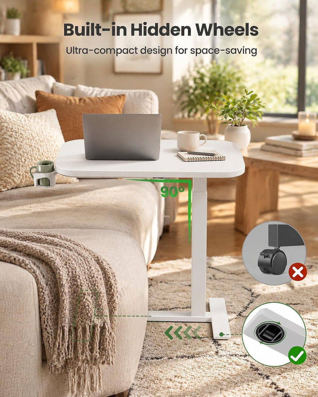 Marsail Overbed Table,Mobile Standing Desk with pneumatic height adjustment
