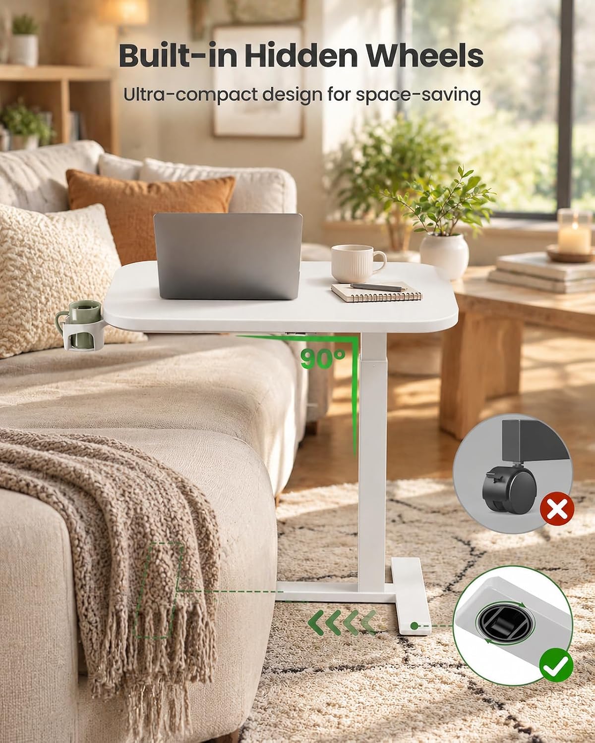 Marsail Overbed Table,Mobile Standing Desk with pneumatic height adjustment