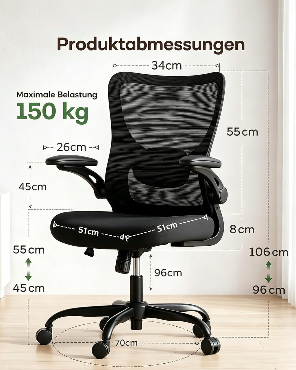 Marsail Bürostuhl ergonomisch, Schreibtischstuhl mit 3D Armlehnen