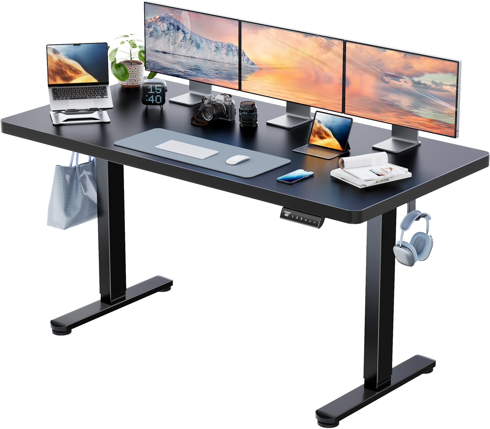 HUANUO Höhenverstellbarer Schreibtisch 140x80cm mit Ganze Tischplatte | Bürstenloser Motor, ergonomisches Stehpult, einfache Montage, für Homeoffice