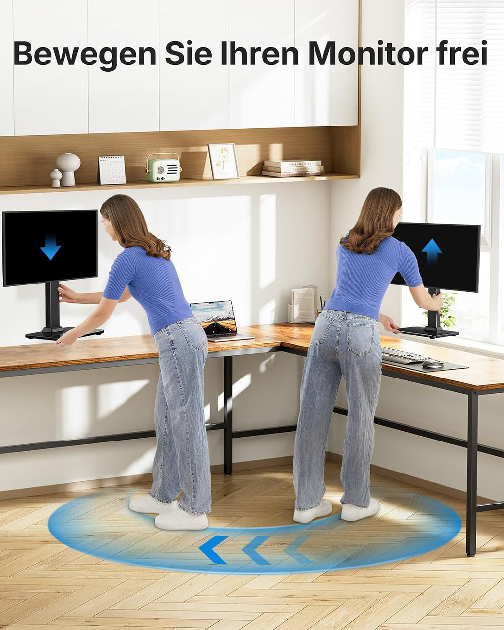 HUANUO Monitor Ständer, Freistehende Monitorständer Höhenverstellbar 13 bis 34 Zoll, bis zu 20kg Kapazität, 5 Höhenoptionen, Drehbarer Bildschirm Ständer 360° Schwenkung, VESA 75x75mm/100x100mm Gaming