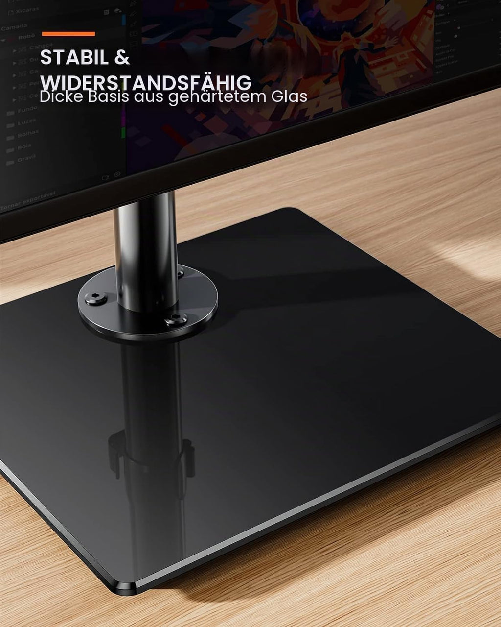 ErGear Monitor Halterung für 13-32 Zoll Plat/Curved Bildschirm, monitor ständer mount mit Gehärteter Glassockel, Monitorständer Höhenverstellbar mit Neigung ±45° Schwenken ±45° Drehen 360° VESA 75/100