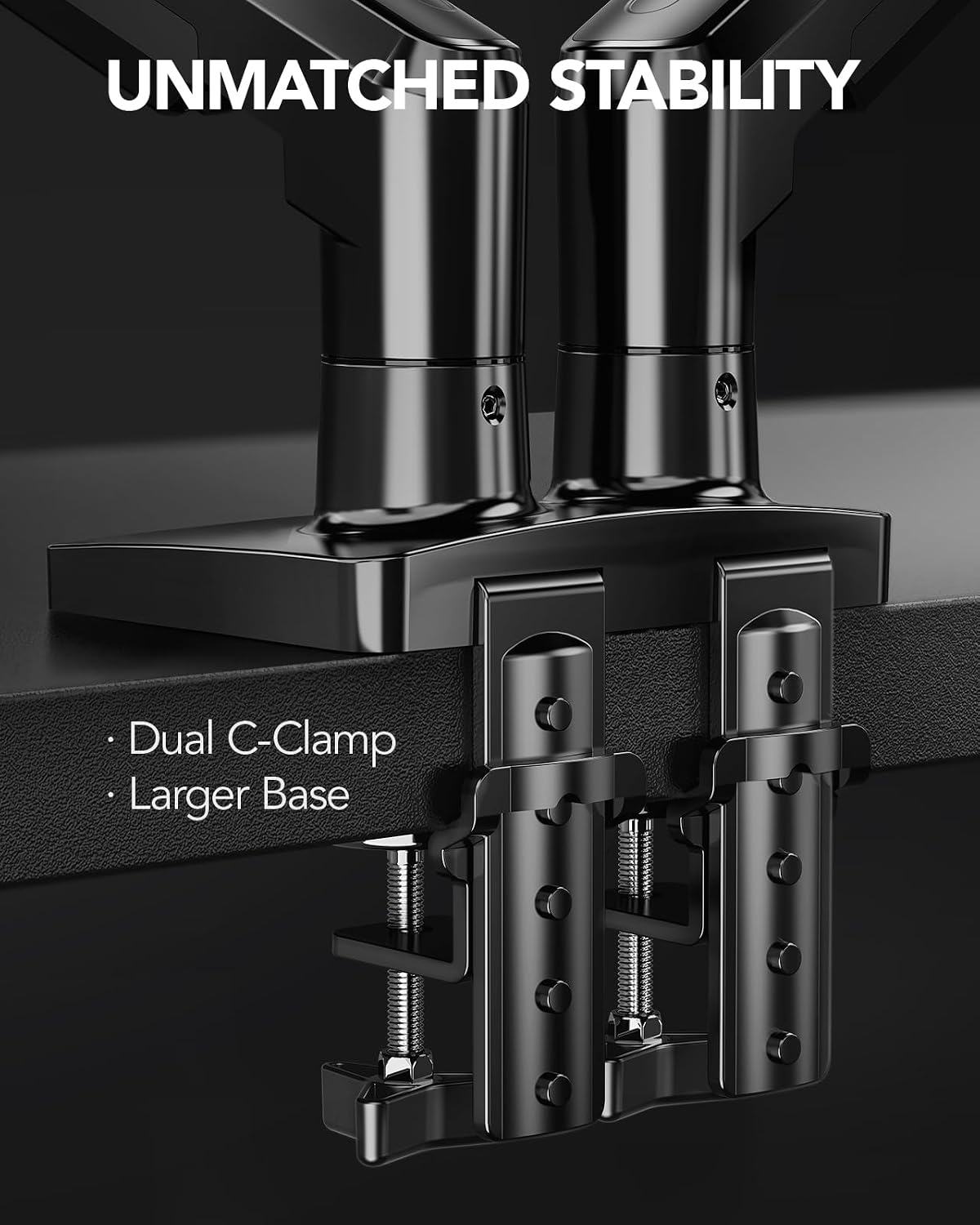 HUANUO Dual Monitor Stand, Fully Adjustable Gaming Monitor Desk Mount for 13–27″ Computer Screens, Full Motion VESA 75x75/100x100 with C-Clamp & Grommet Base, Each Arm Holds 4.4 to 19.8 lbs