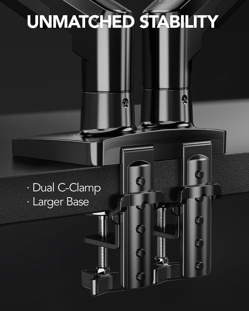 HUANUO FlowLift™ Dual Monitor Stand, Fully Adjustable Gaming Monitor Desk Mount for 13–30″ Computer Screens, Full Motion VESA 75x75/100x100 with C-Clamp & Grommet Base, Each Arm Holds 4.4 to 19.8 lbs
