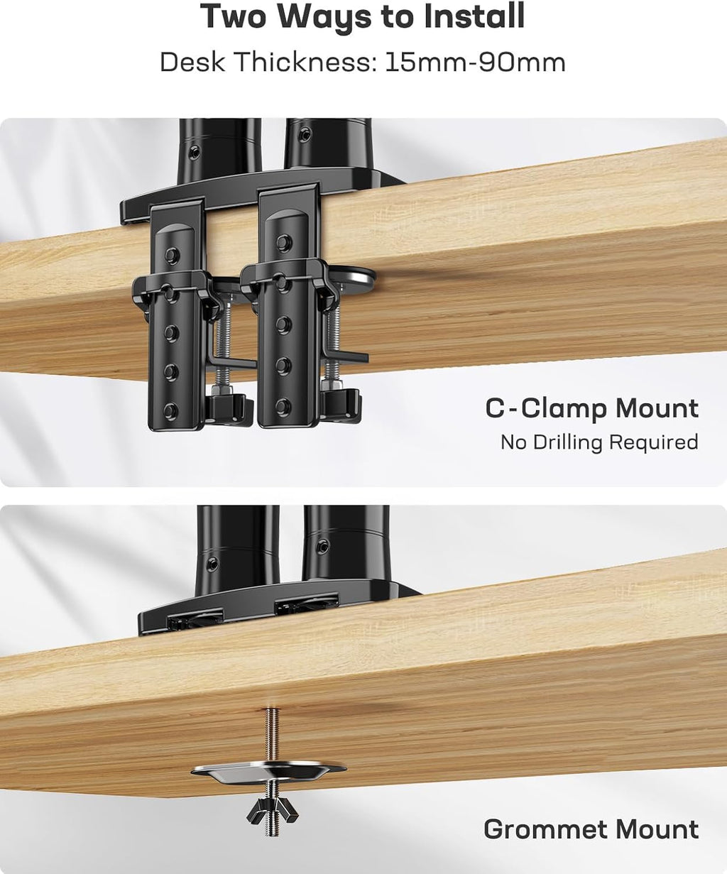 HUANUO Dual Monitor Stand for 13 to 32 Inch Screens, Dual Gaming Monitor Arm Desk Mount for Curved Flat Screens, Double Screen Arm Support VESA 75 & 100 mm