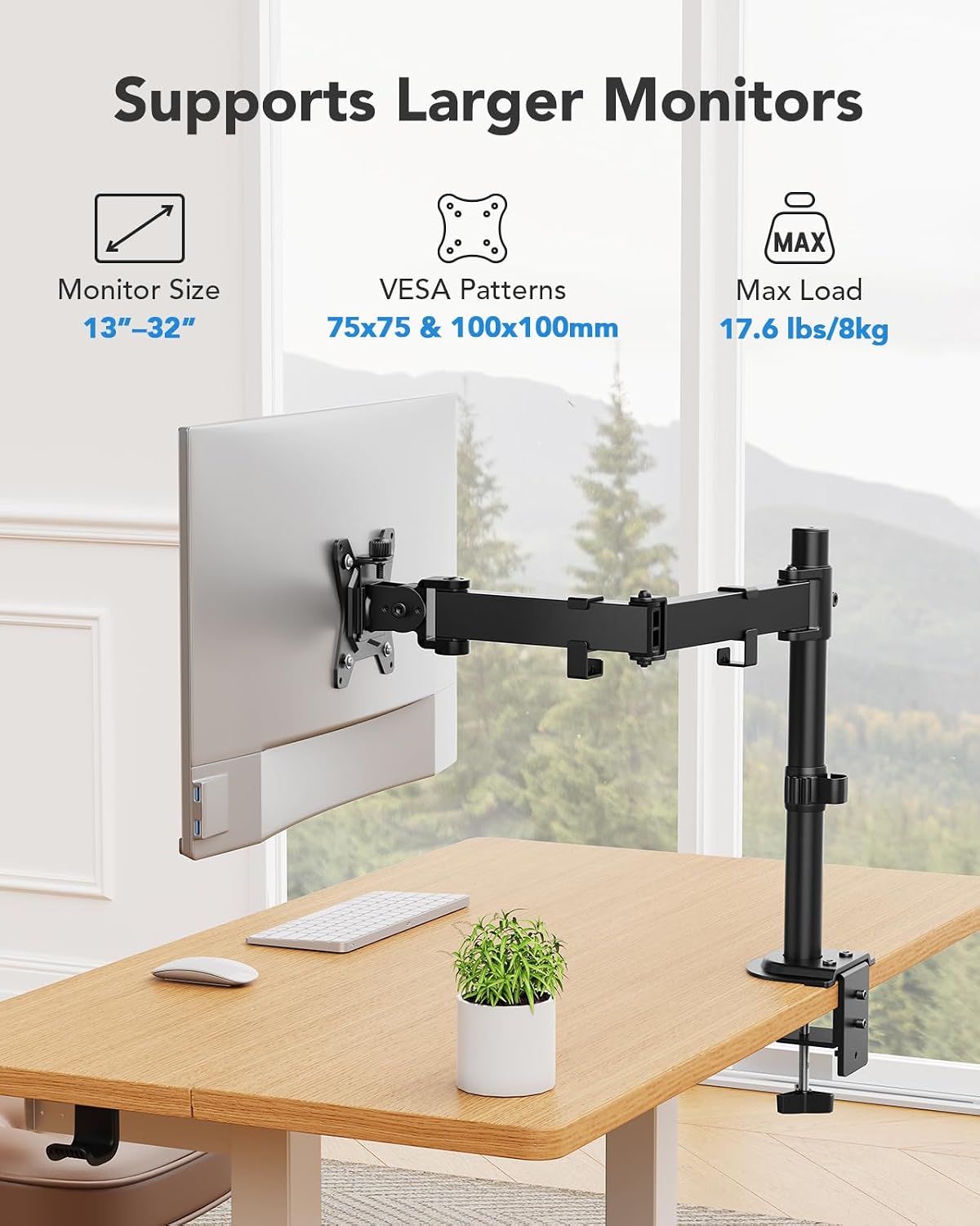 HUANUO Monitor Halterung 13-32 Zoll 8 kg, Höhenverstellbar Schwenkbar, VESA
