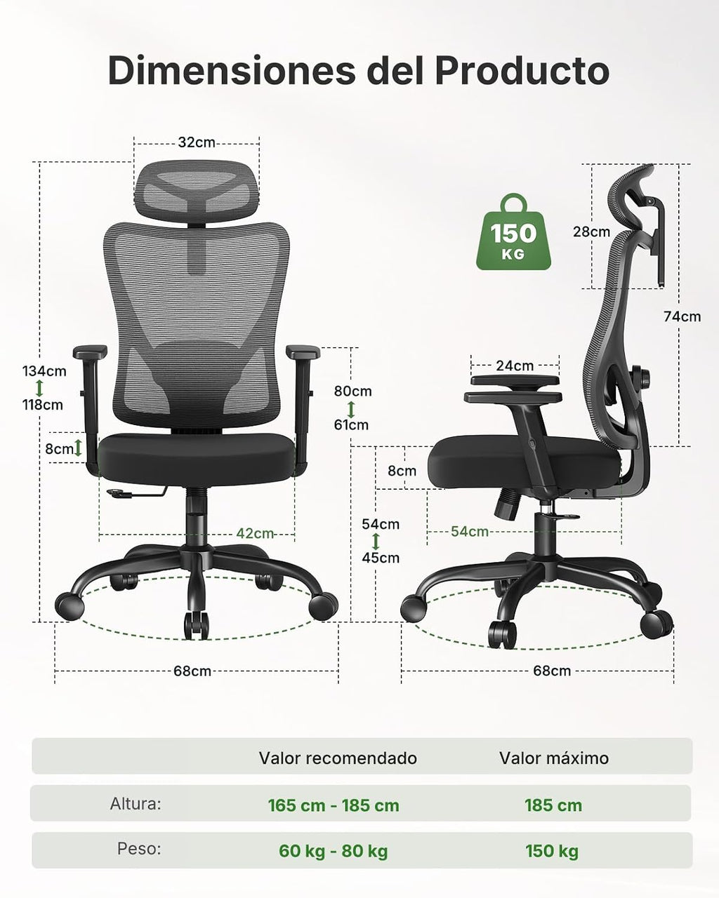 Marsail Desk Chair, 130° Lockable Swivel, Resists 150 kg