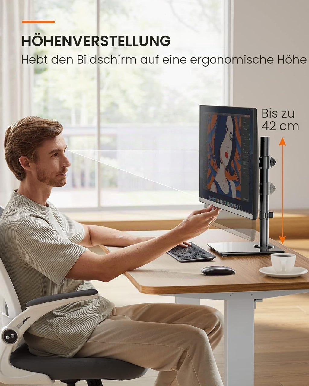 ErGear Monitor Halterung für 13-32 Zoll Plat/Curved Bildschirm, monitor ständer mount mit Gehärteter Glassockel, Monitorständer Höhenverstellbar mit Neigung ±45° Schwenken ±45° Drehen 360° VESA 75/100