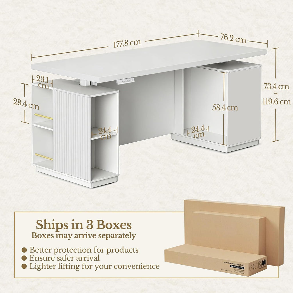 HUANUO 178×76cm Electric Standing Desk with Storage for Home Office