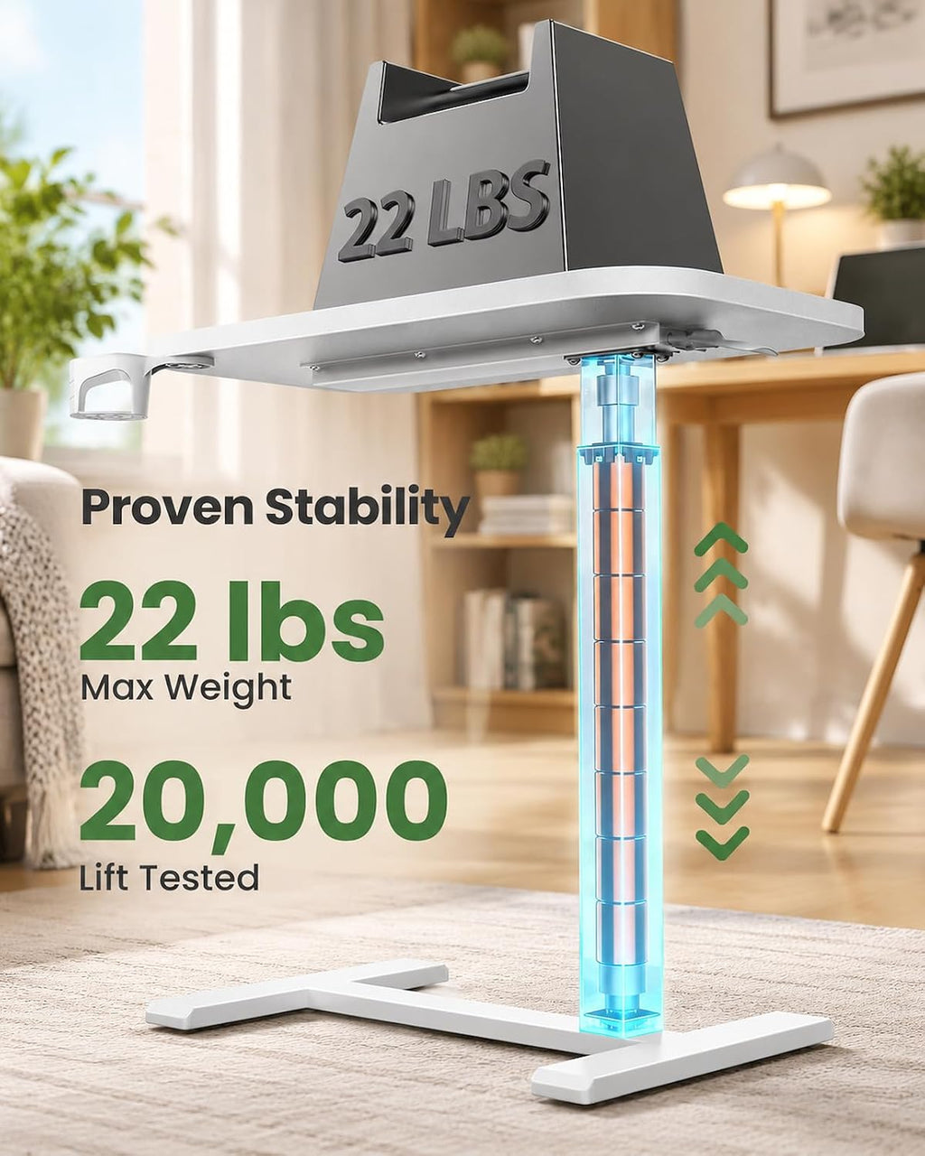 Marsail Overbed Table,Mobile Standing Desk with pneumatic height adjustment