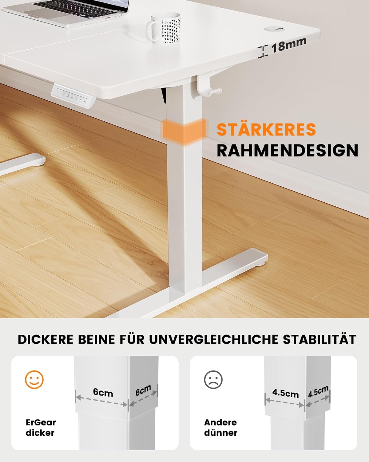 ErGear Höhenverstellbarer Schreibtisch 160x80cm, 100kg Tragkraft