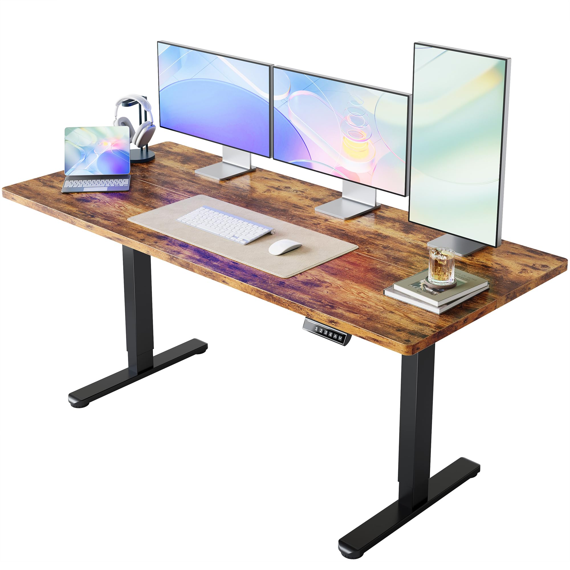 HUANUO 55 x 28 inch Electric Standing Desk Adjustable Height, 4 Memory Height Settings, Sit Stand Up Desk for Home Office & Computer Workstation, Light Walnut