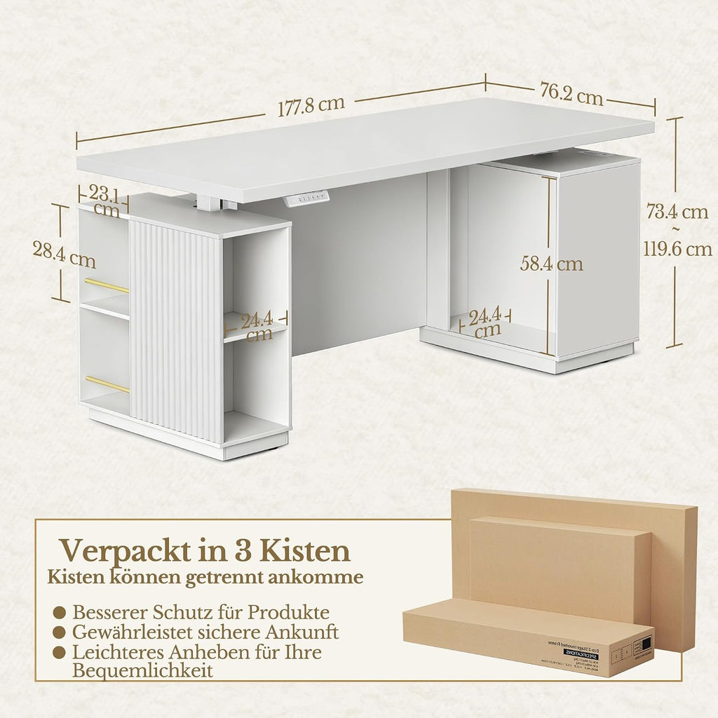 HUANUO Elektrisch höhenverstellbarer Schreibtisch 178 × 76 cm mit Stauraum