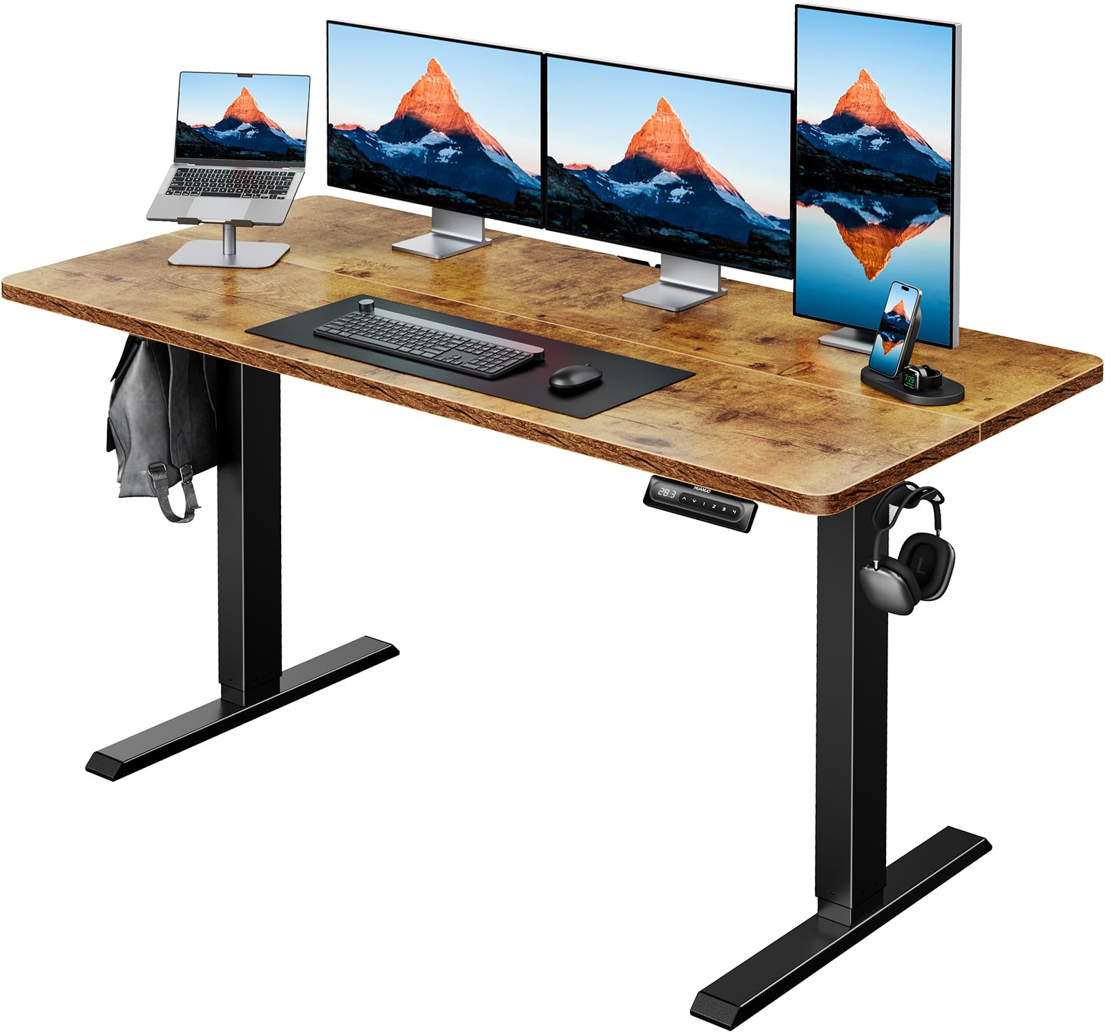 HUANUO 32x19 Inch Small Electric Standing Desk, Adjustable, Light Walnut
