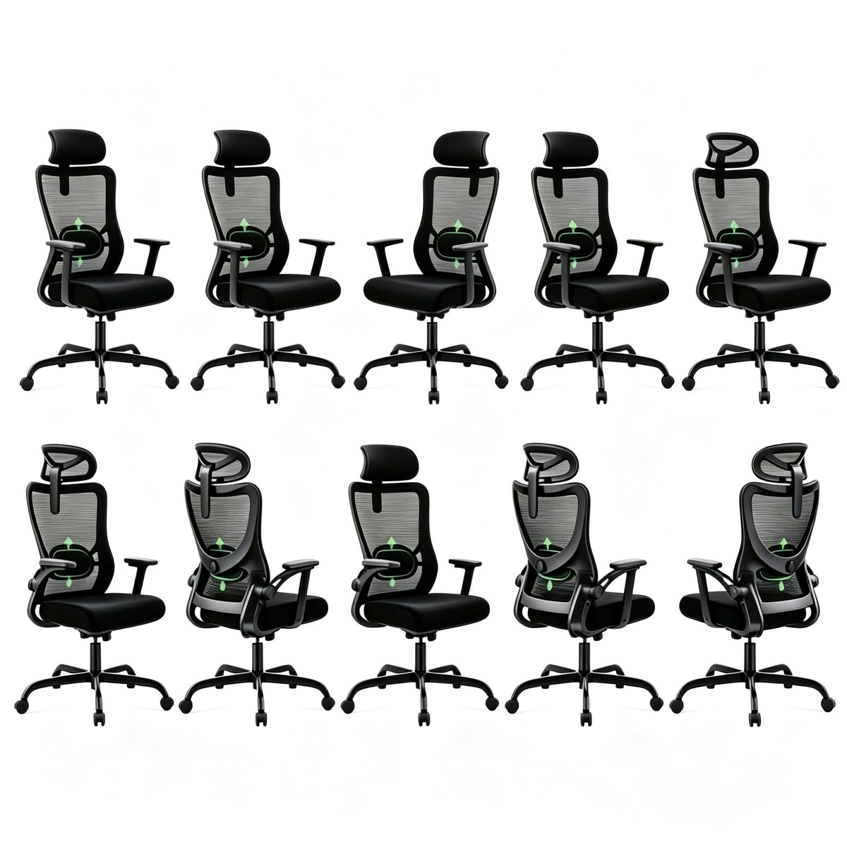 Marsail Ergonomic Desk Chair: Computer Office Chair with Mesh High Back and Adjustable Lumbar Support Swivel Chair for Work with Wheels, 3D Armrest and Headrest