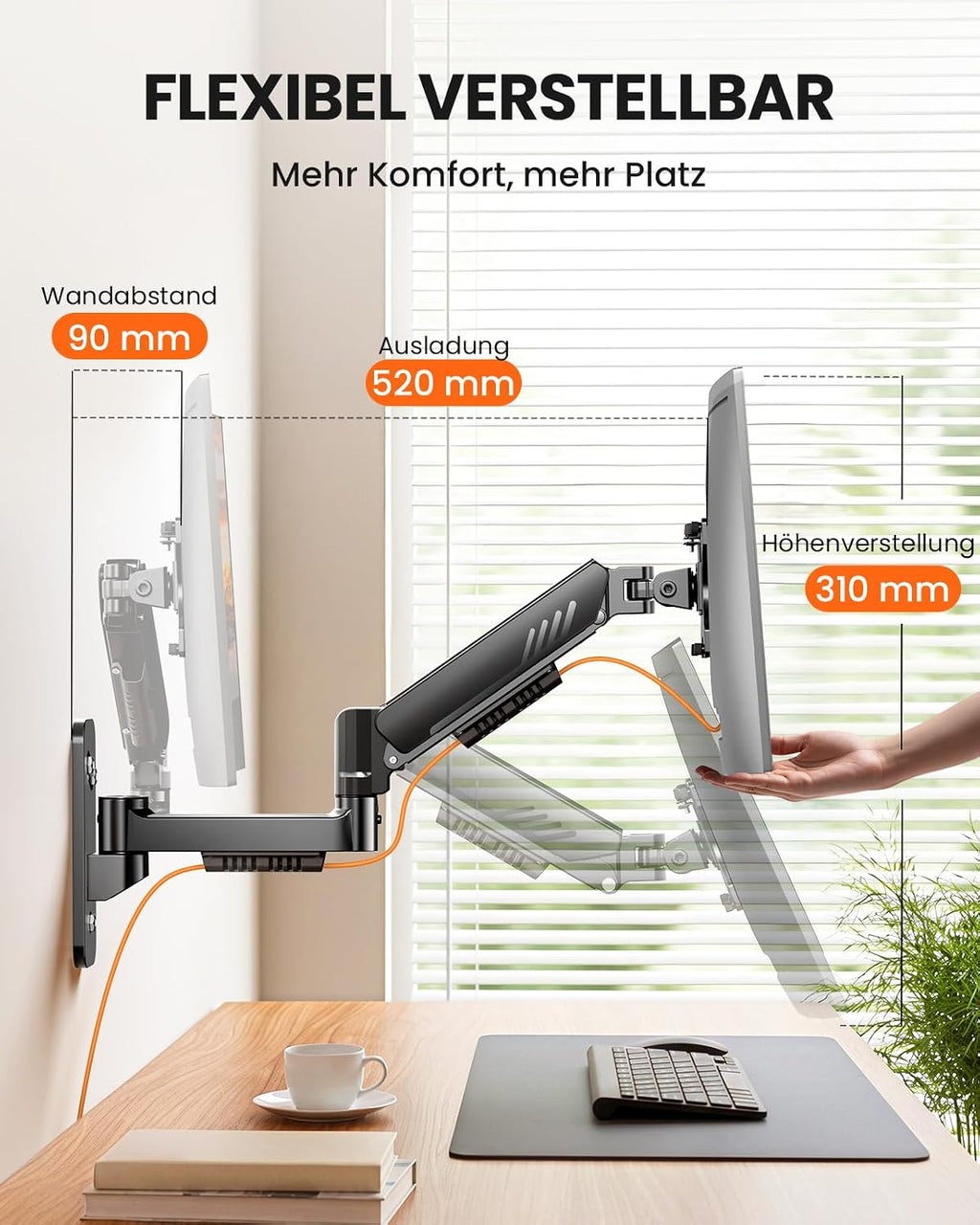ErGear Monitor Wandhalterung 17-34" 9 kg, neigbar schwenkbar, VESA 75/100