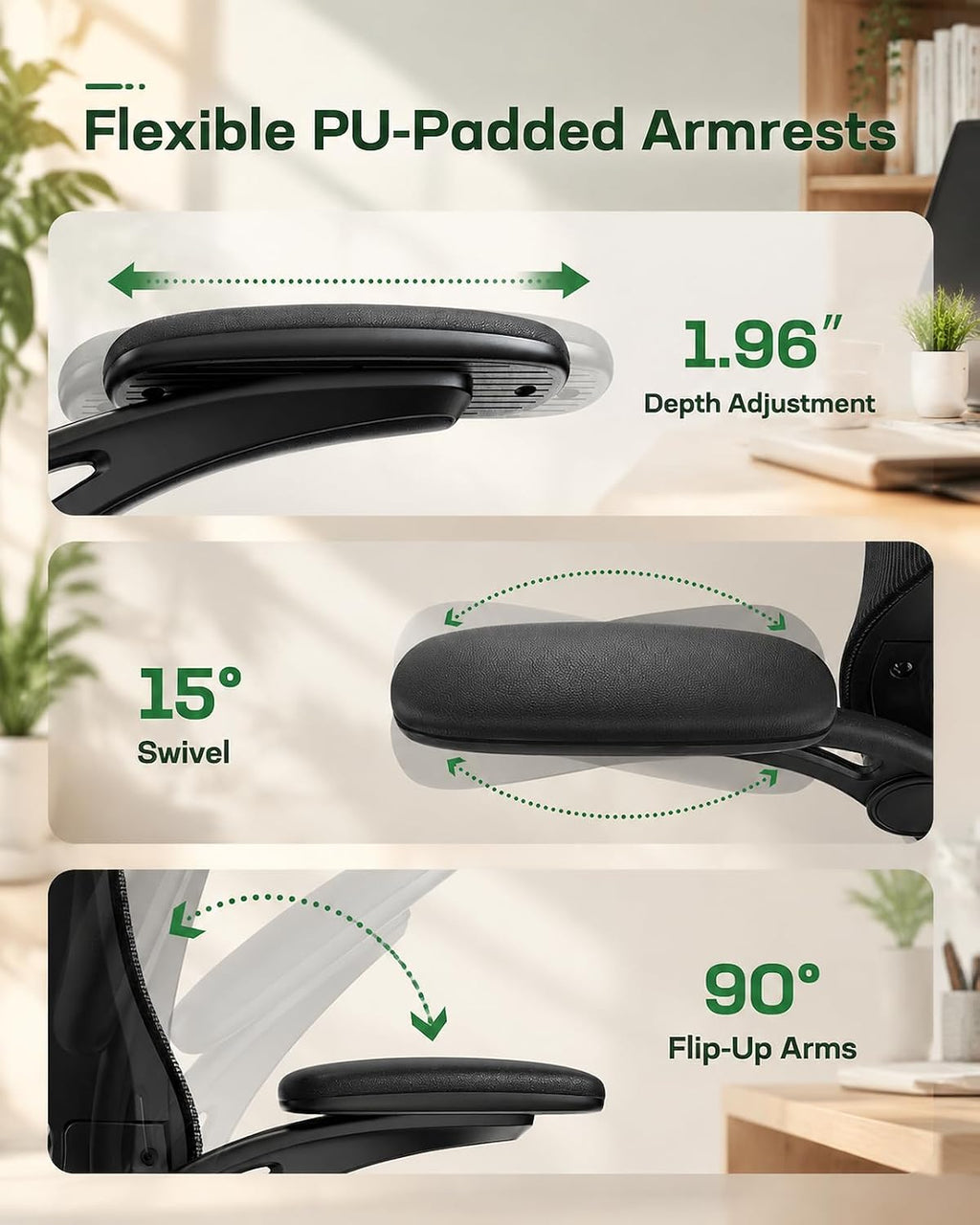 Marsail Ergonomic Office Chair, Home office desk chair With 3D PU armrests